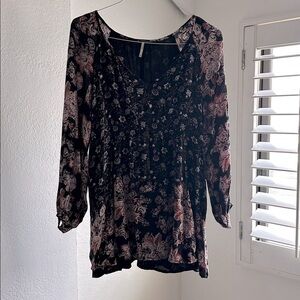 Free People Floral Black and Pink Sheer Dress